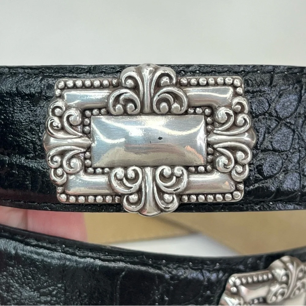 Belts Black Leather Lg Silver Croc Concho Adjustable + Brown Cherokee M 3 total